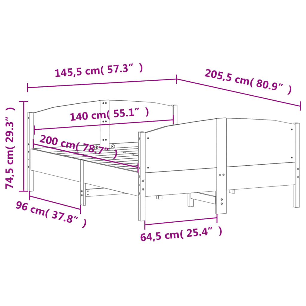 vidaXL Rama łóżka bez materaca, 140x200 cm, lite drewno sosnowe