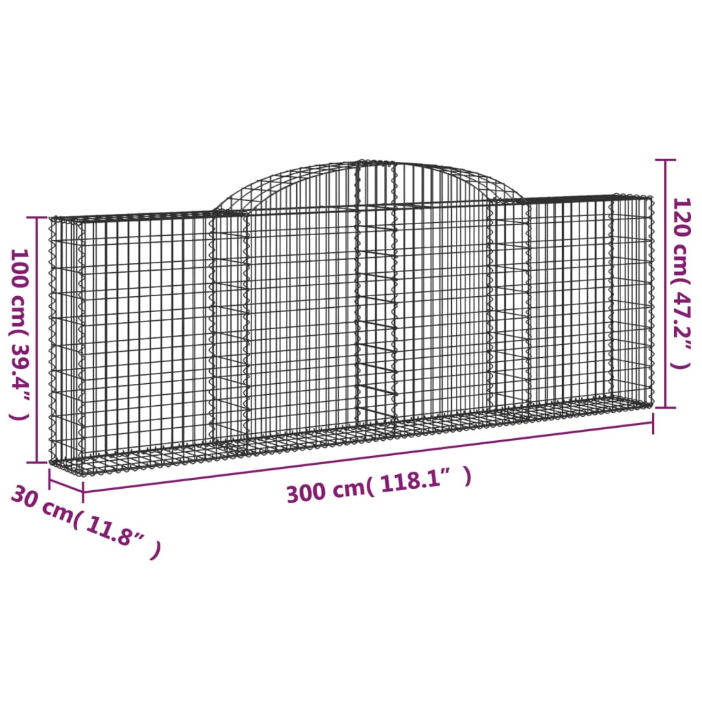 vidaXL Kosze gabionowe, 13 szt, 300x30x100/120cm, galwanizowane żelazo