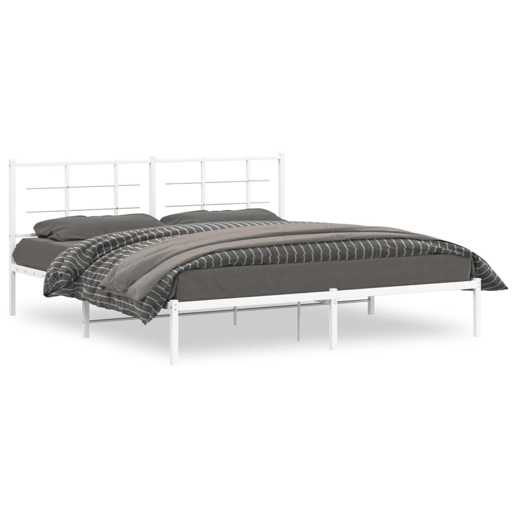 vidaXL Metalowa rama łóżka z wezgłowiem, biała, 183x213 cm