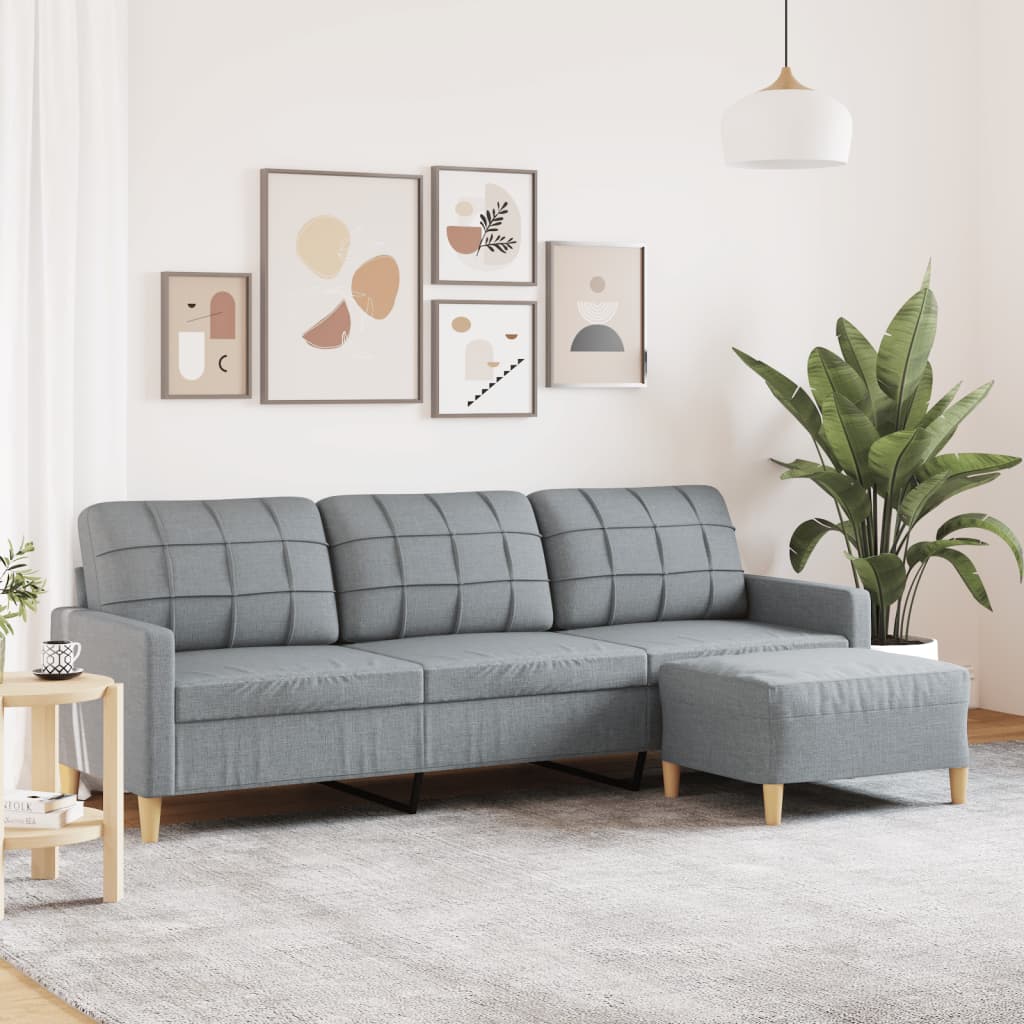 vidaXL 3-osobowa sofa z podnóżkiem, jasnoszary, 210 cm, tkaniną