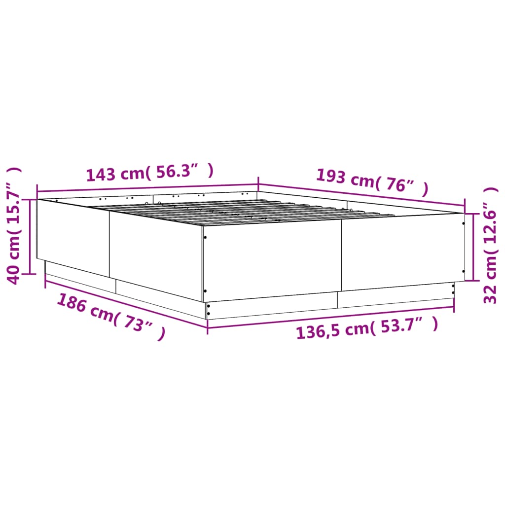 vidaXL Rama łóżka z LED, szarość betonu, 140x190 cm