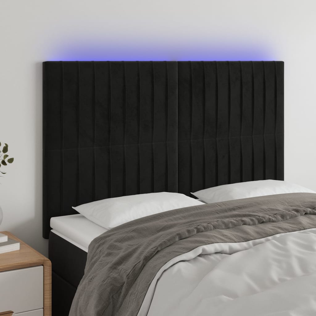 vidaXL Zagłówek do łóżka z LED, czarny, 144x5x118/128 cm, aksamit