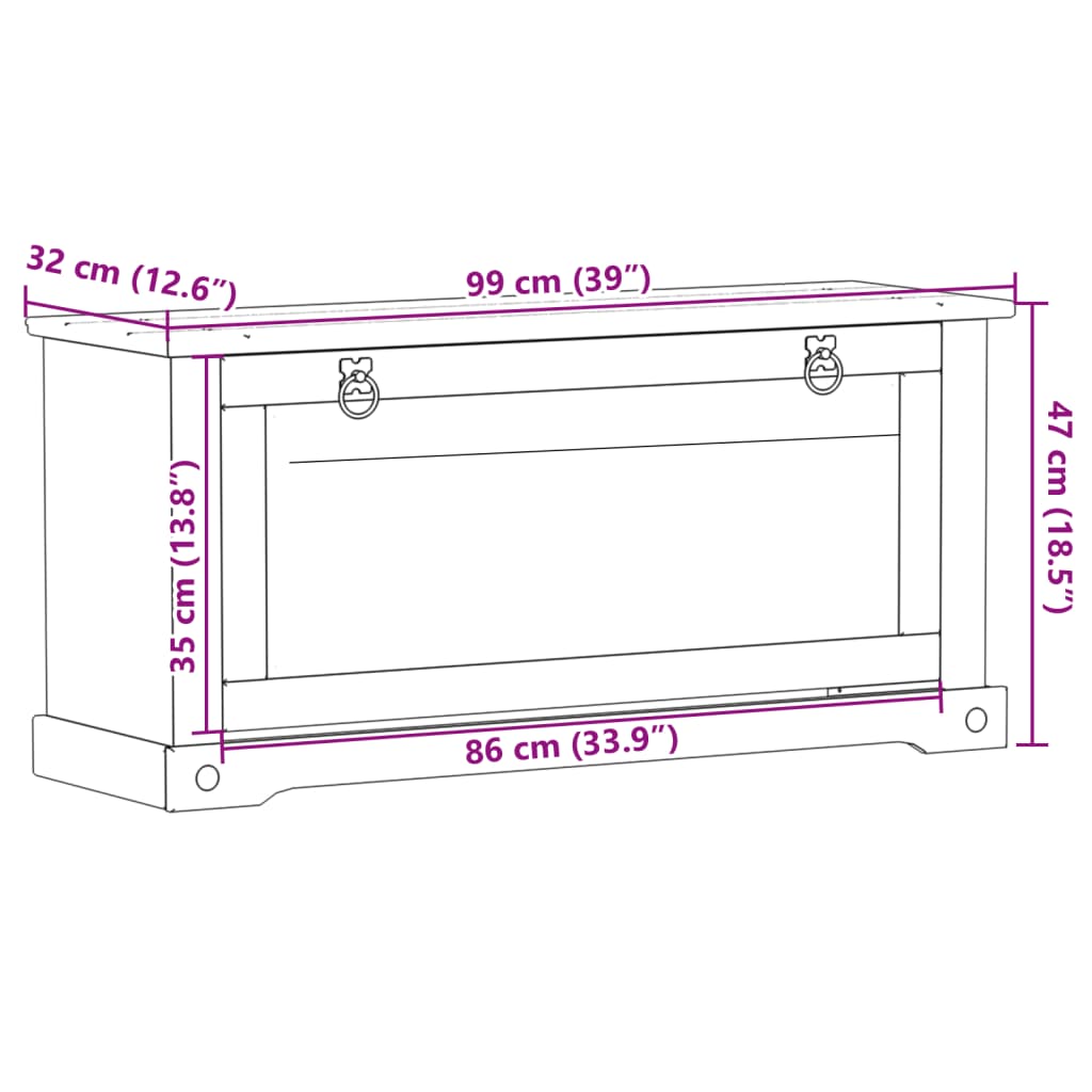 vidaXL Szafka na buty Corona, 99x32x47 cm, lite drewno sosnowe