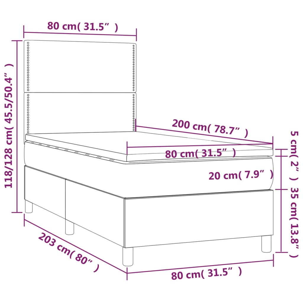 vidaXL Łóżko kontynentalne z materacem, czarne, ekoskóra 80x200 cm