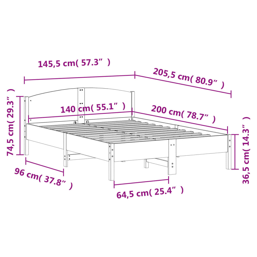 vidaXL Rama łóżka bez materaca, biała, 140x200 cm, lite drewno sosnowe