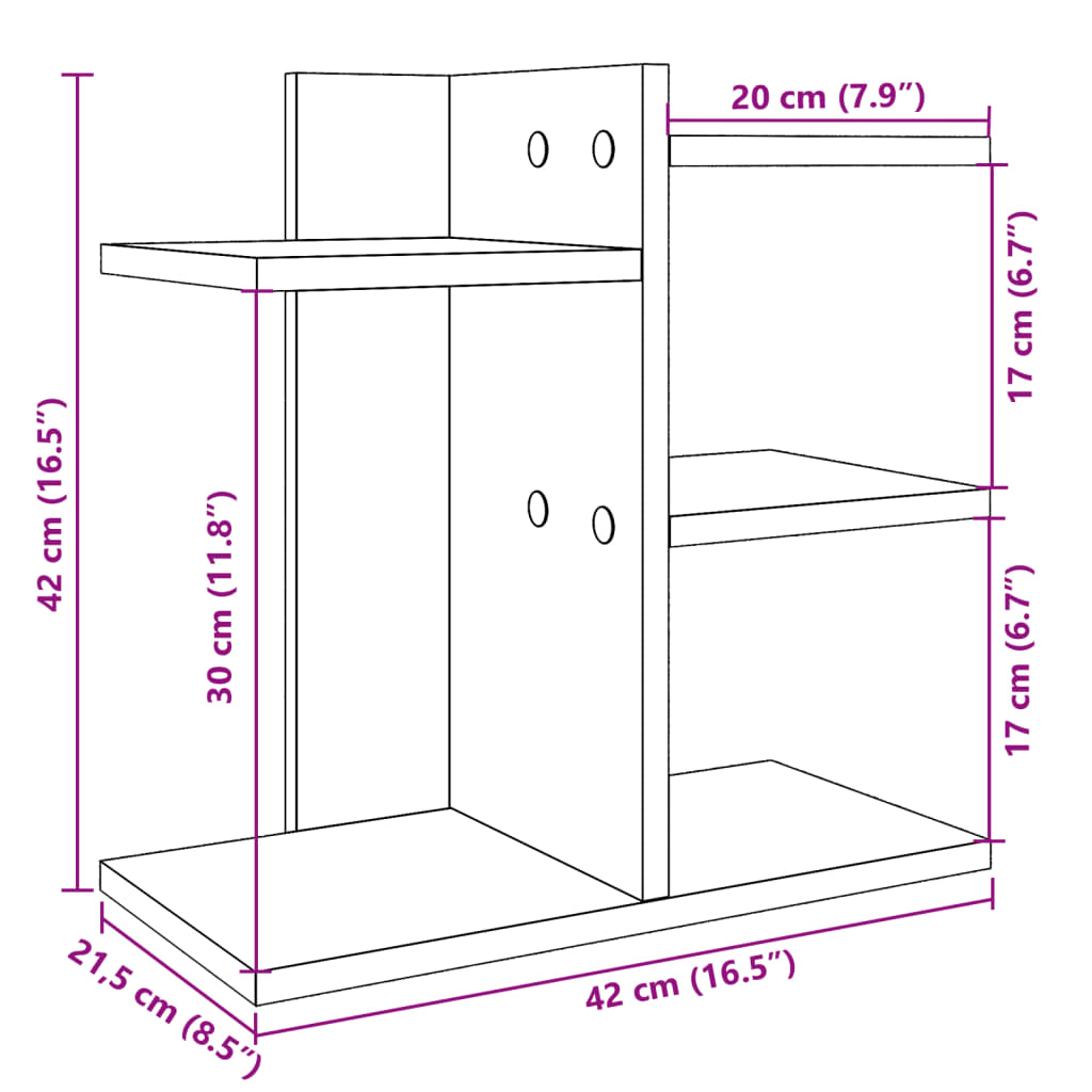 vidaXL Organizer na biurko, przydymiony dąb, 42x21,5x42 cm