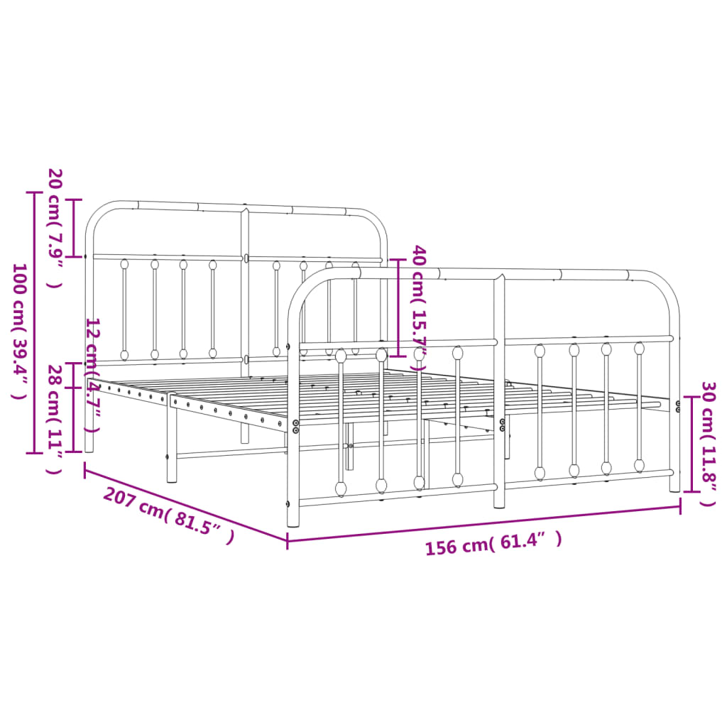 vidaXL Metalowa rama łóżka z wezgłowiem i zanóżkiem, biała, 150x200 cm