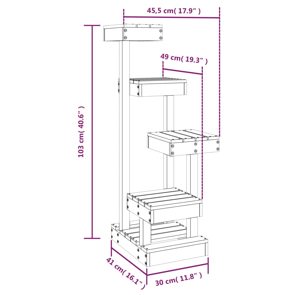 vidaXL Drzewko dla kota, 45,5x49x103 cm, lite drewno sosnowe