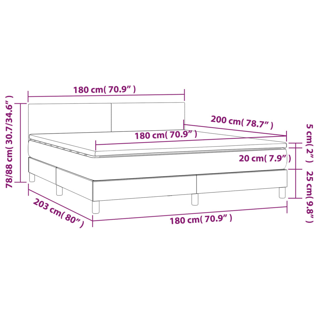 vidaXL Łóżko kontynentalne z materacem i LED, biała ekoskóra 180x200cm