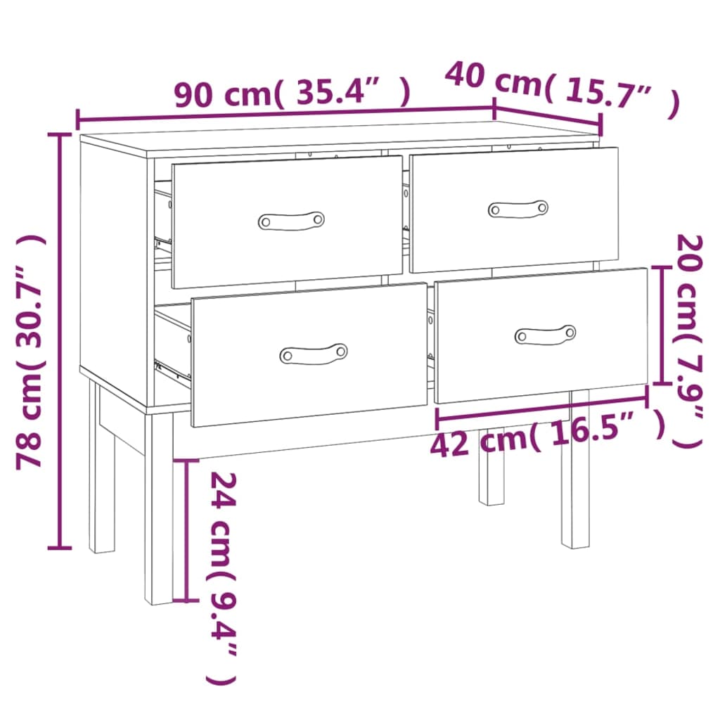 vidaXL Komoda, 90x40x78 cm, lite drewno sosnowe