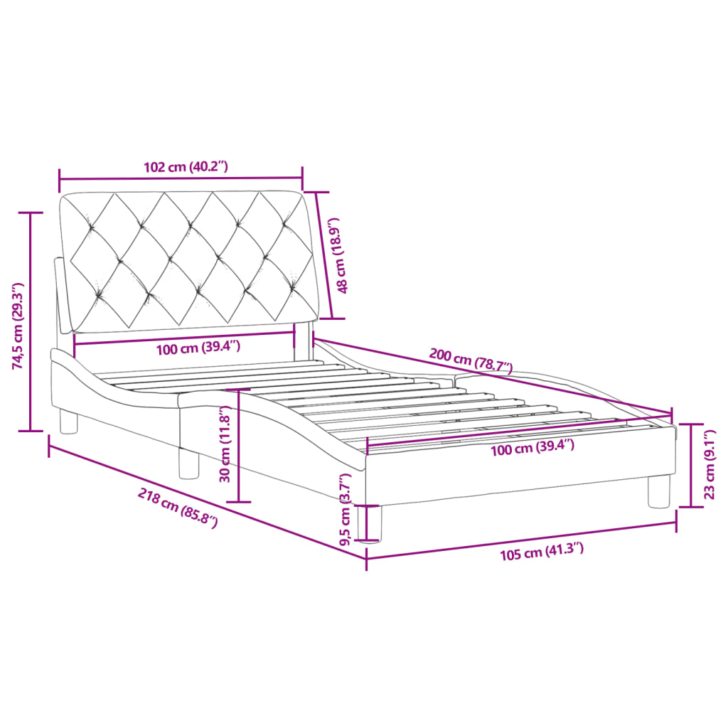 vidaXL Rama łóżka bez materaca, ciemnoszare, 100x200 cm, aksamitna