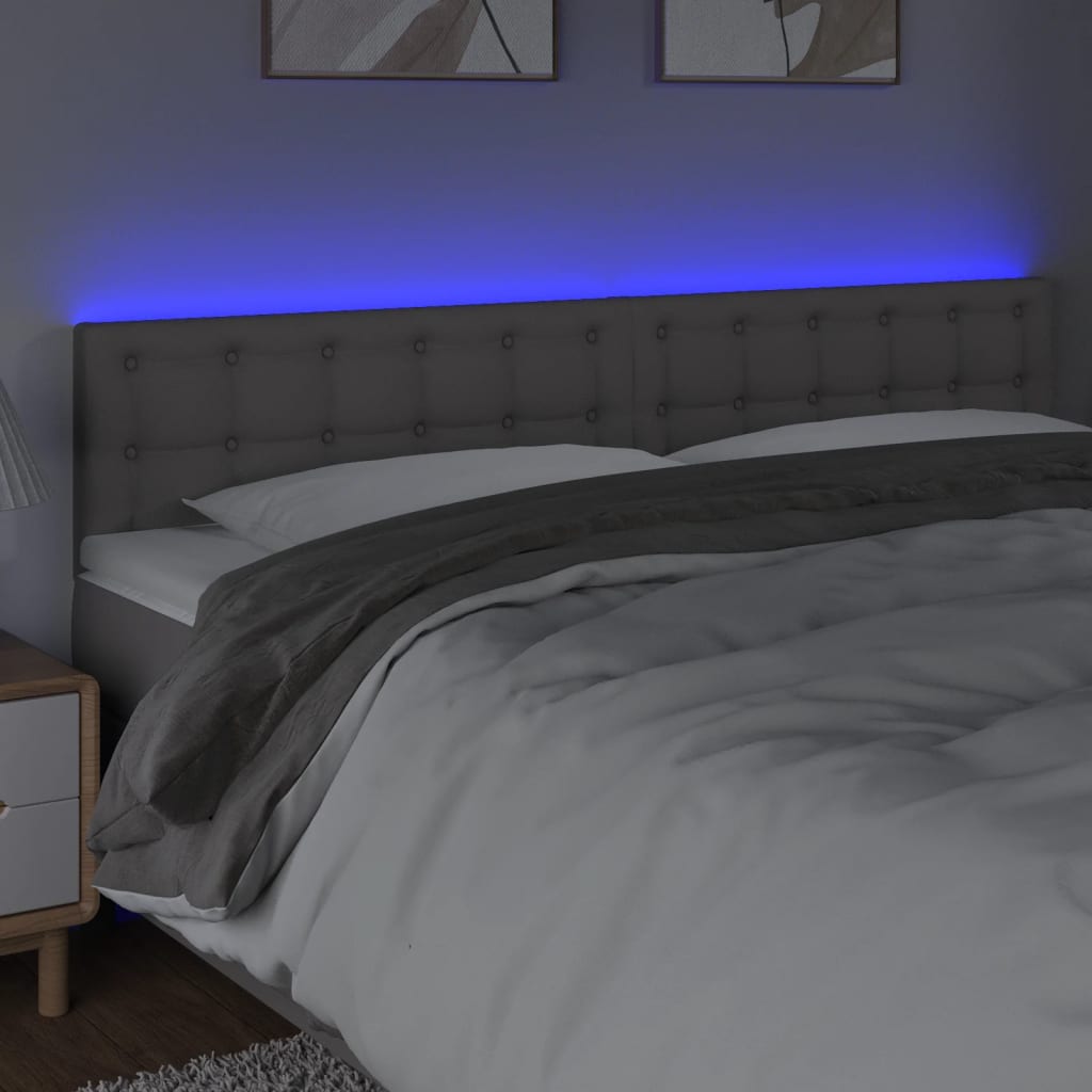 vidaXL Zagłówek do łóżka z LED, szary, 180x5x78/88 cm, sztuczna skóra