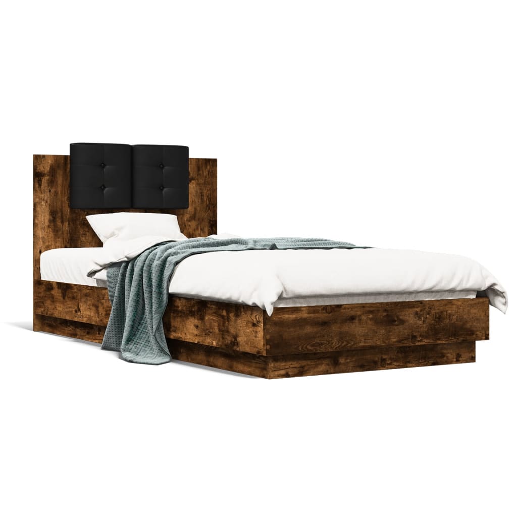 vidaXL Rama łóżka z wezgłowiem, przydymiony dąb, 90x190 cm