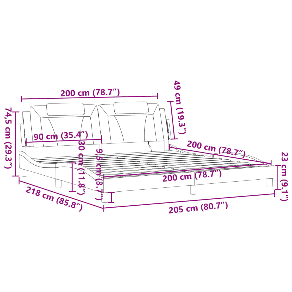 vidaXL Rama łóżka z LED, czarno-biała, 200x200 cm, sztuczna skóra