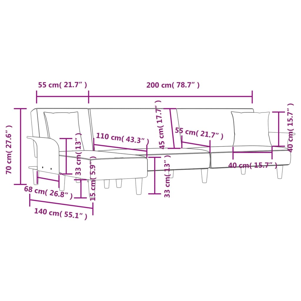 vidaXL Sofa rozkładana L, ciemnoszara, 279x140x70 cm, tkanina