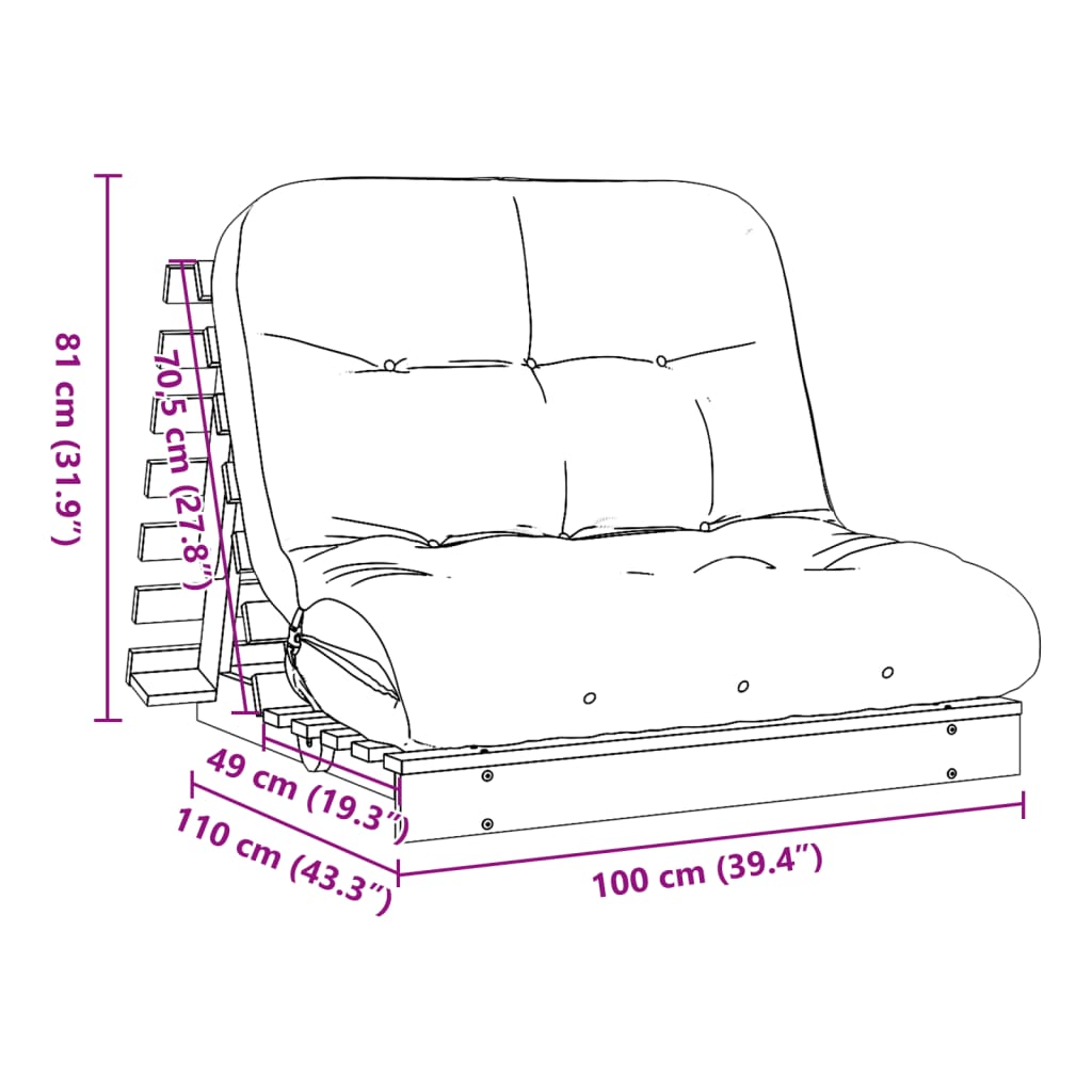 vidaXL Sofa rozkładana futon, z materacem, woskowy brąz, 100x206x11 cm