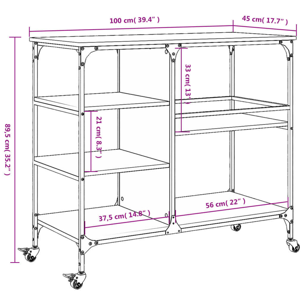 vidaXL Wózek kuchenny, czarny, 100x45x89,5 cm, materiał drewnopochodny