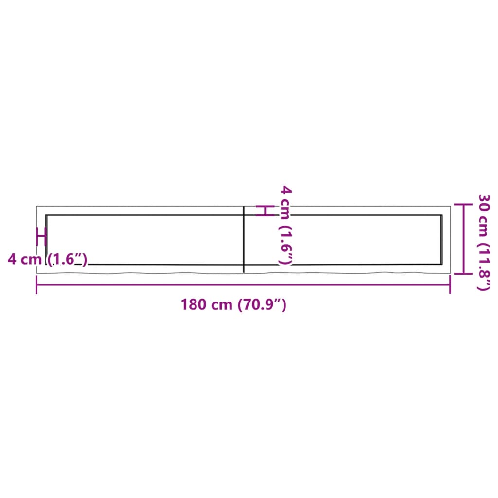 vidaXL Blat do łazienki, 180x30x(2-4) cm, surowe, lite drewno