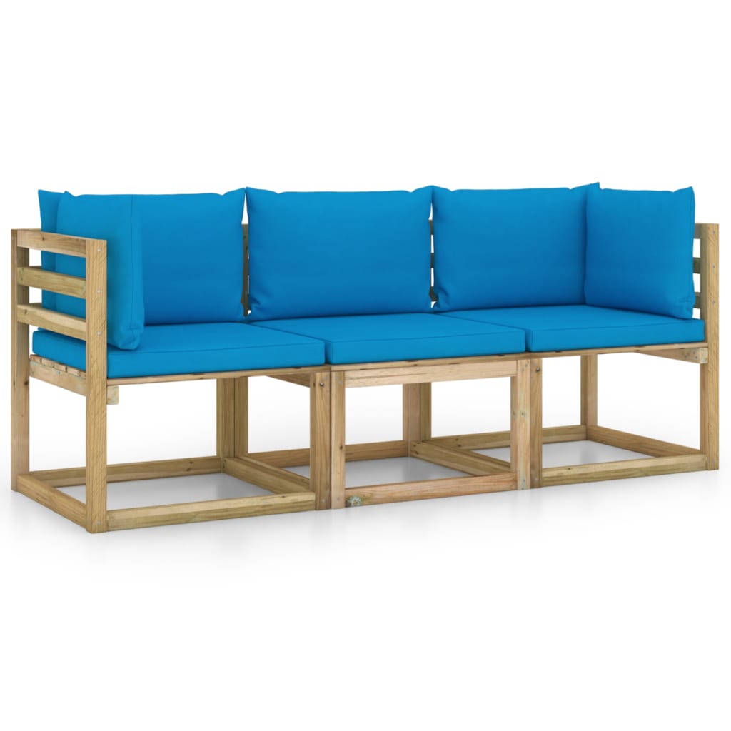 vidaXL 3-os. sofa ogrodowa z jasnoniebieskimi poduszkami