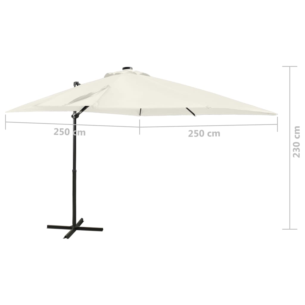 vidaXL Parasol wiszący z lampkami LED i słupkiem, 250 cm, piaskowy