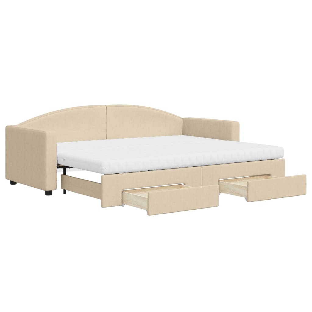vidaXL Sofa rozsuwana z szufladami, kremowa, 80x200 cm, tkanina