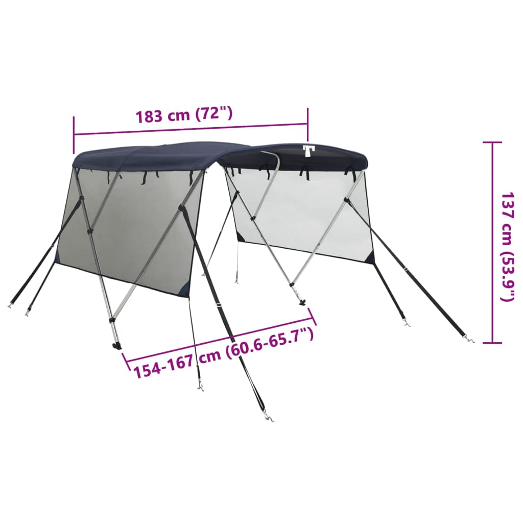 vidaXL Bimini z siatkowymi ściankami, 3 pałąki, 183x(154-167)x137 cm