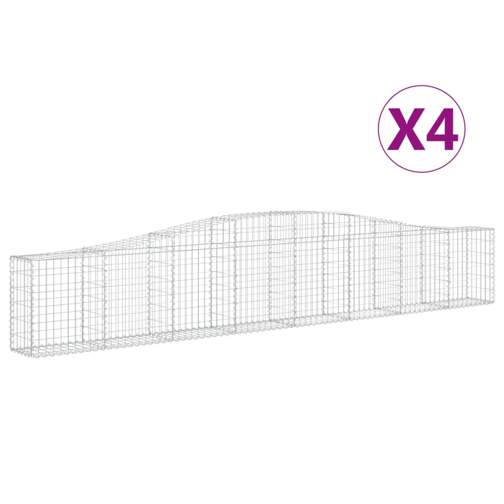 vidaXL Kosze gabionowe, 4 szt, 400x30x60/80 cm, galwanizowane żelazo