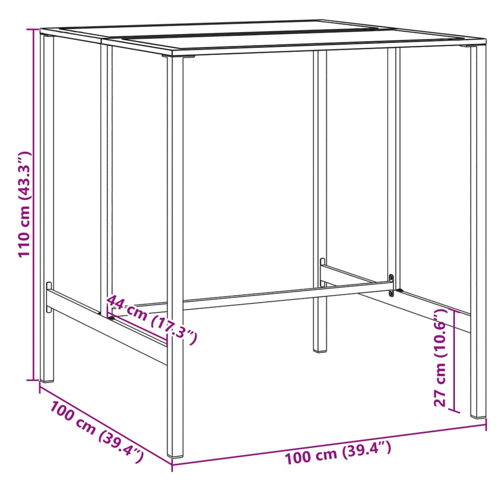 vidaXL Stolik barowy, czarny, 100x100x110 cm, malowana proszkowo stal