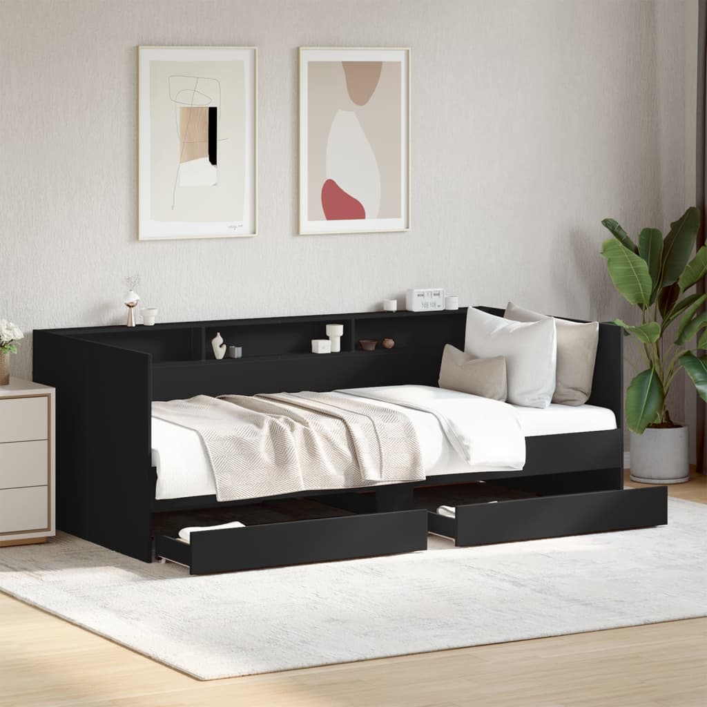 vidaXL Rama łóżka dziennego z szufladami, czarna, 90x190 cm