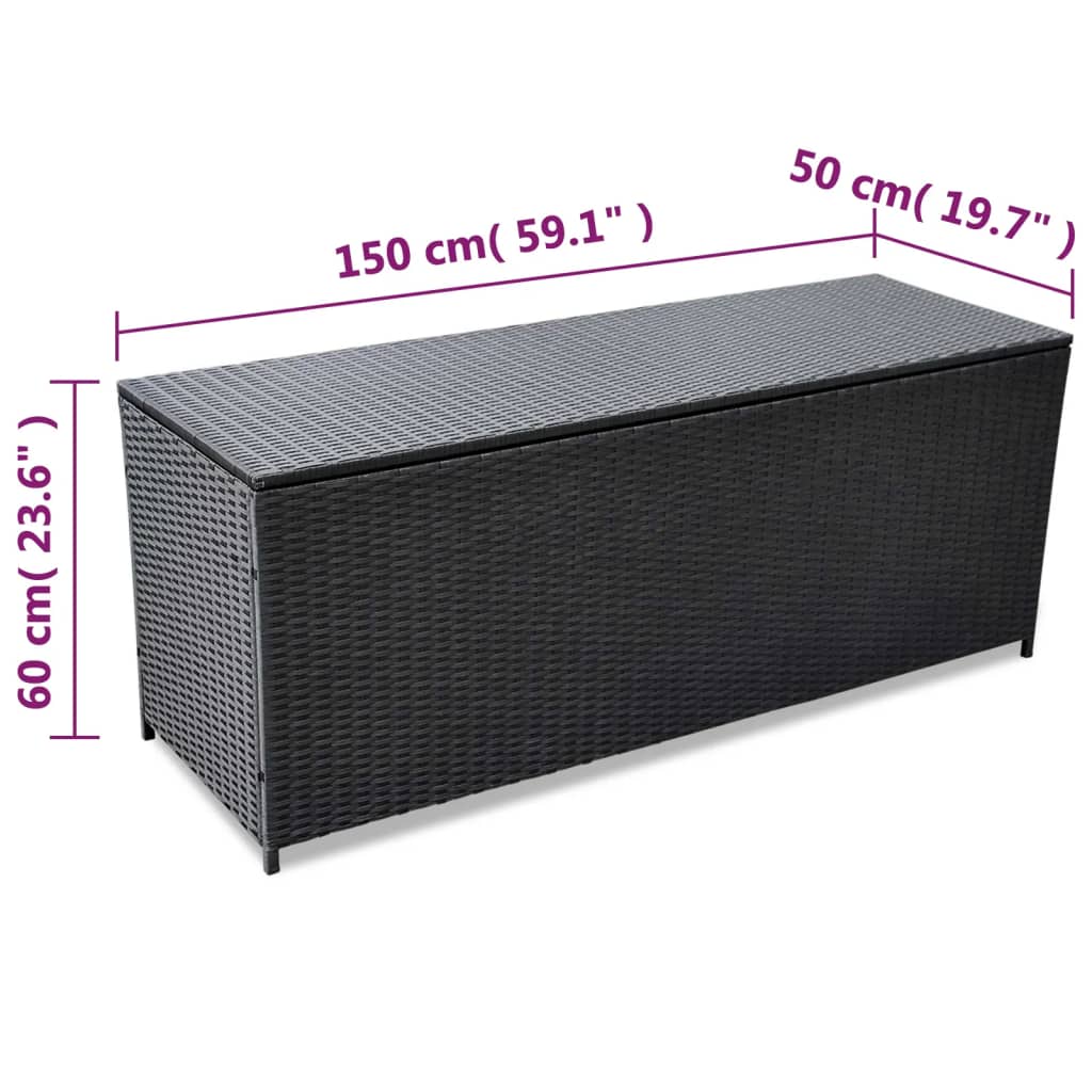 vidaXL Skrzynia ogrodowa, czarna, 150 x 50 x 60 cm, rattan PE