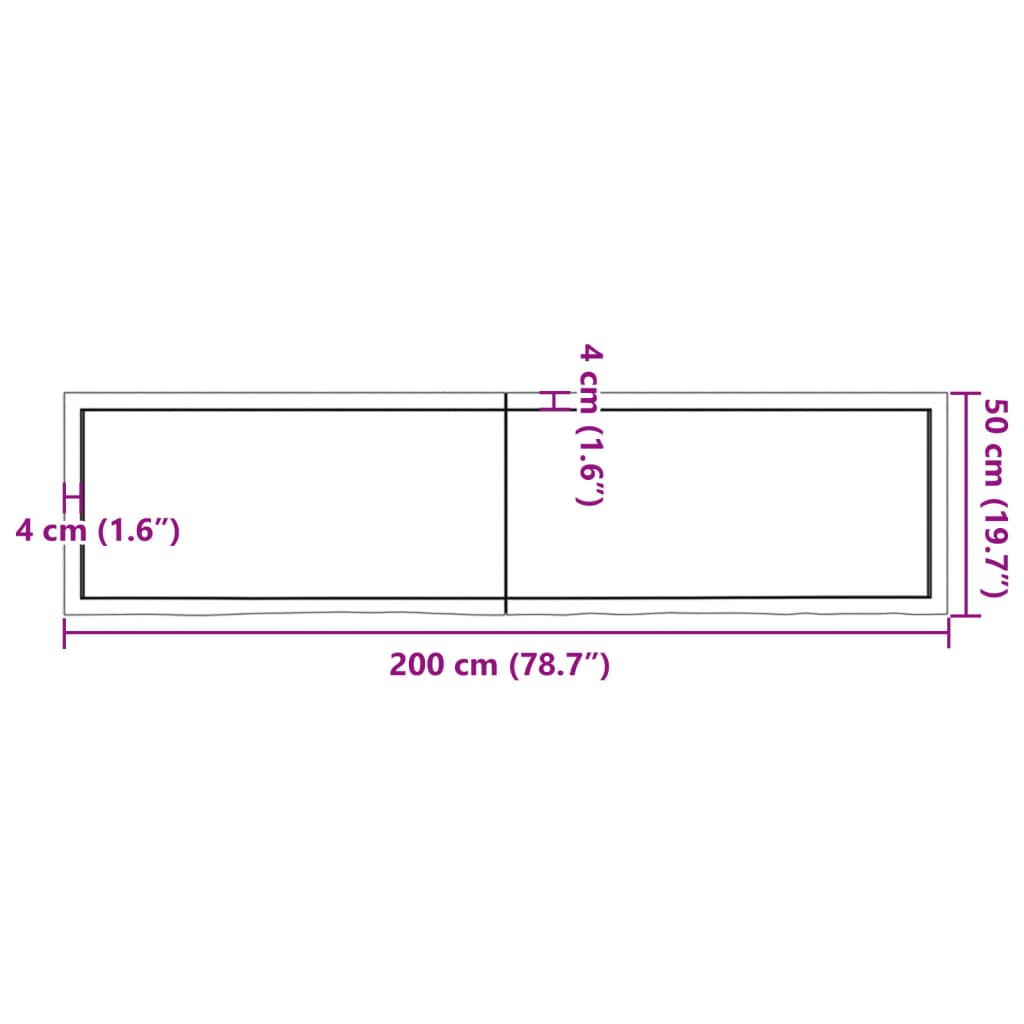 vidaXL Półka, 200x50x(2-6) cm, surowe lite drewno dębowe