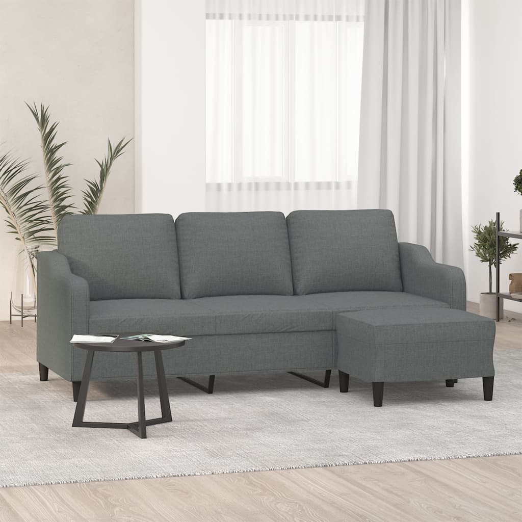 vidaXL 3-osobowa sofa z podnóżkiem, ciemnoszary, 180 cm, tkaniną