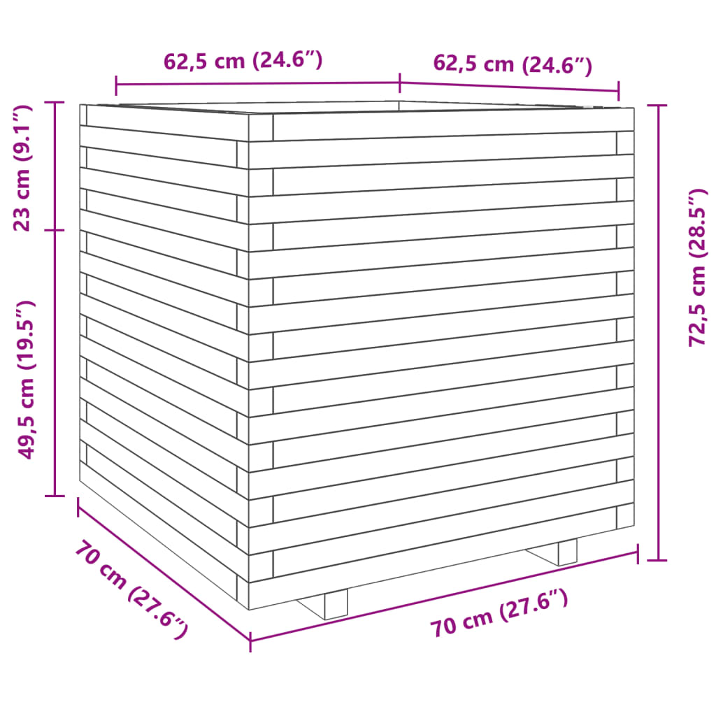 vidaXL Donica ogrodowa, 70x70x72,5 cm, impregnowane drewno sosnowe