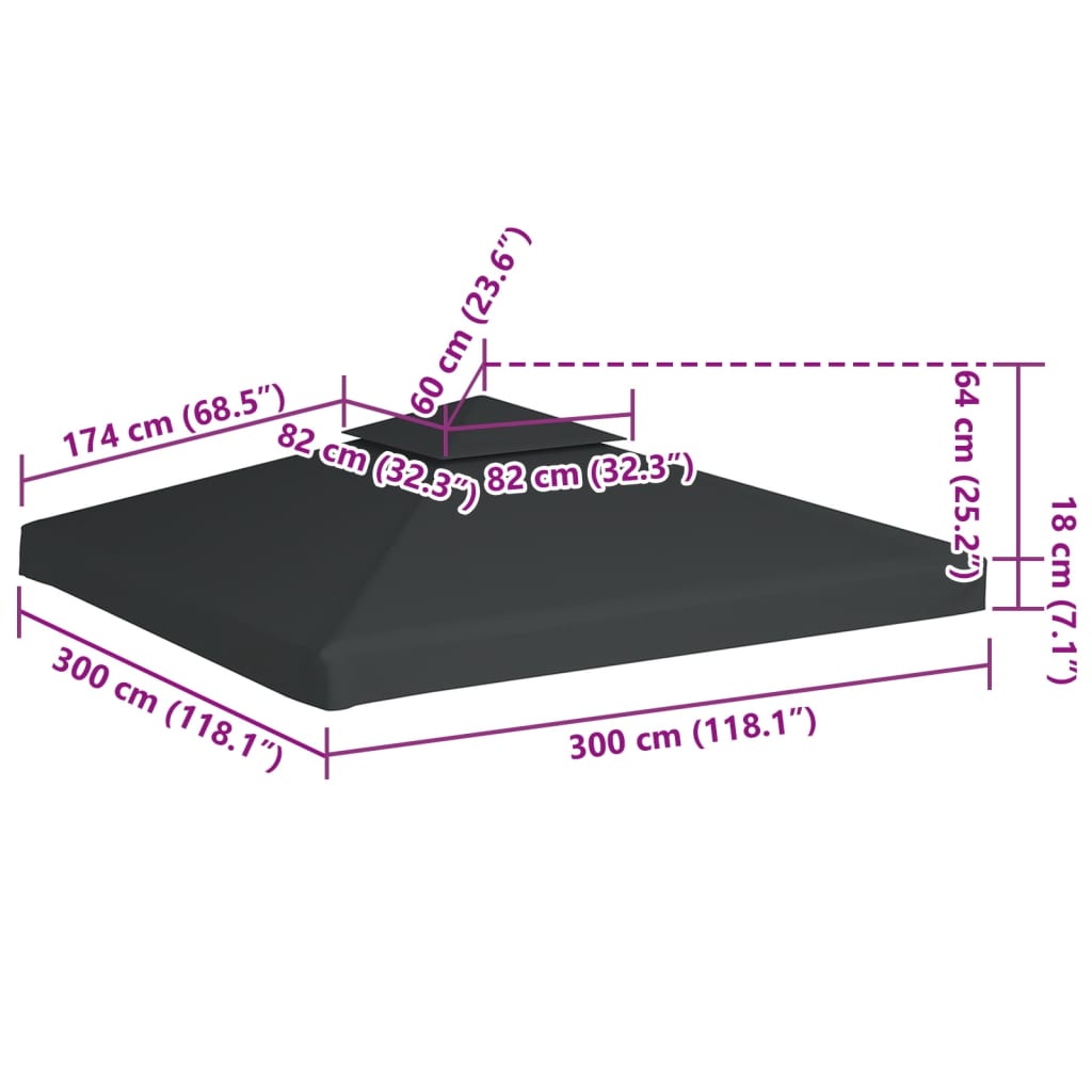 vidaXL Zadaszenie altany ogrodowej, 310 g/m², ciemnoszary, 3x3 m