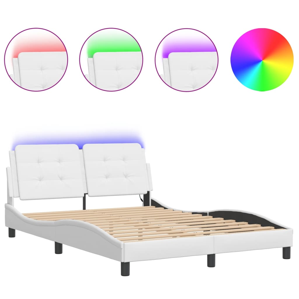 vidaXL Rama łóżka z LED, biała, 120x200 cm, sztuczna skóra