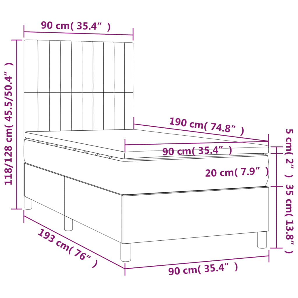 vidaXL Łóżko kontynentalne z materacem i LED zielony aksamit 90x190 cm