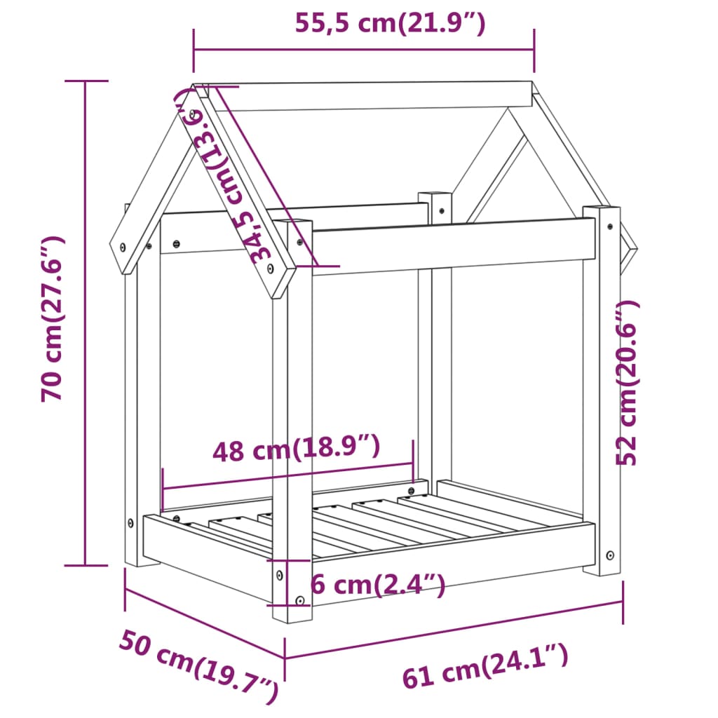 vidaXL Legowisko dla psa, szare, 61x50x70 cm, lite drewno sosnowe