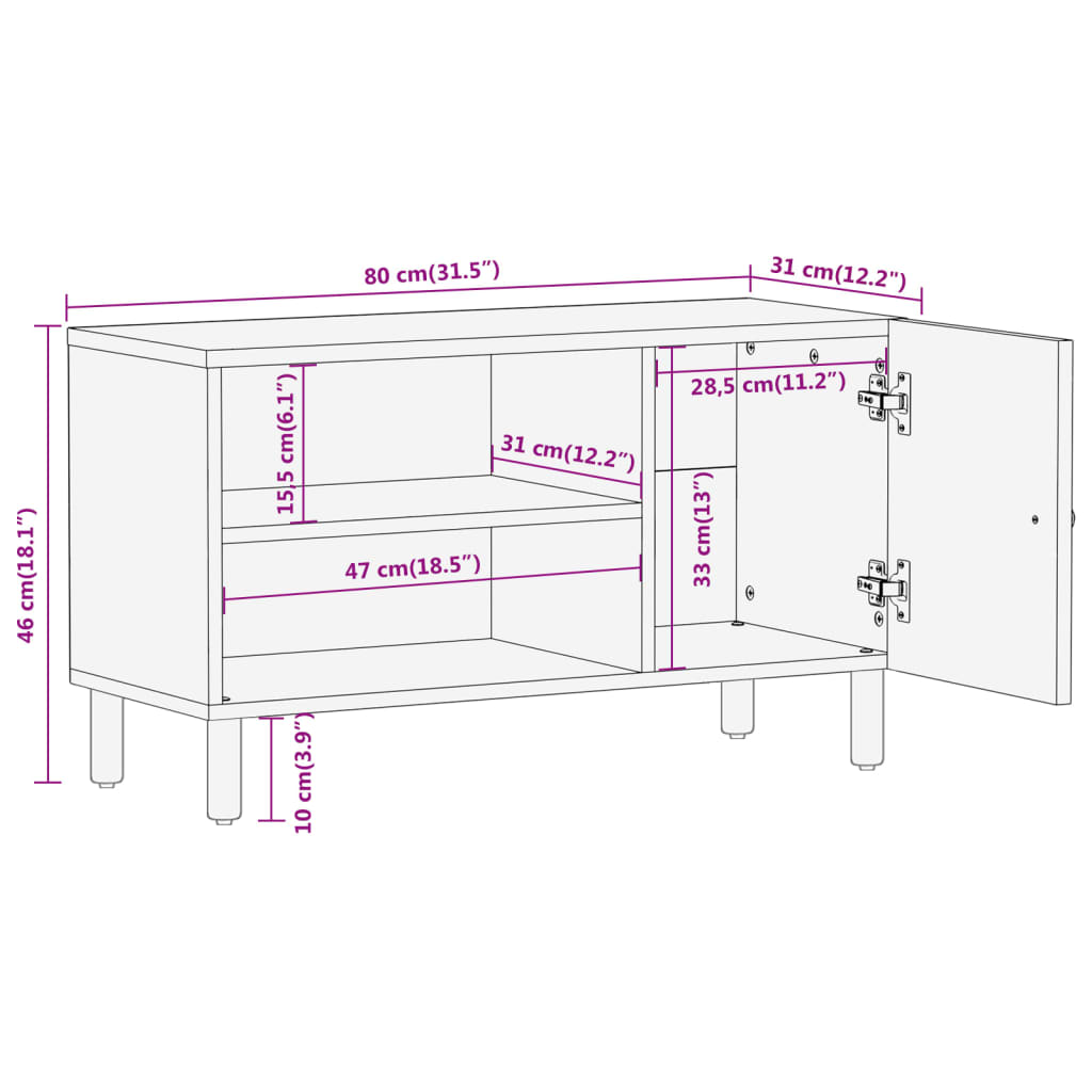 vidaXL Szafka pod telewizor, 80x31x46 cm, lite drewno mango