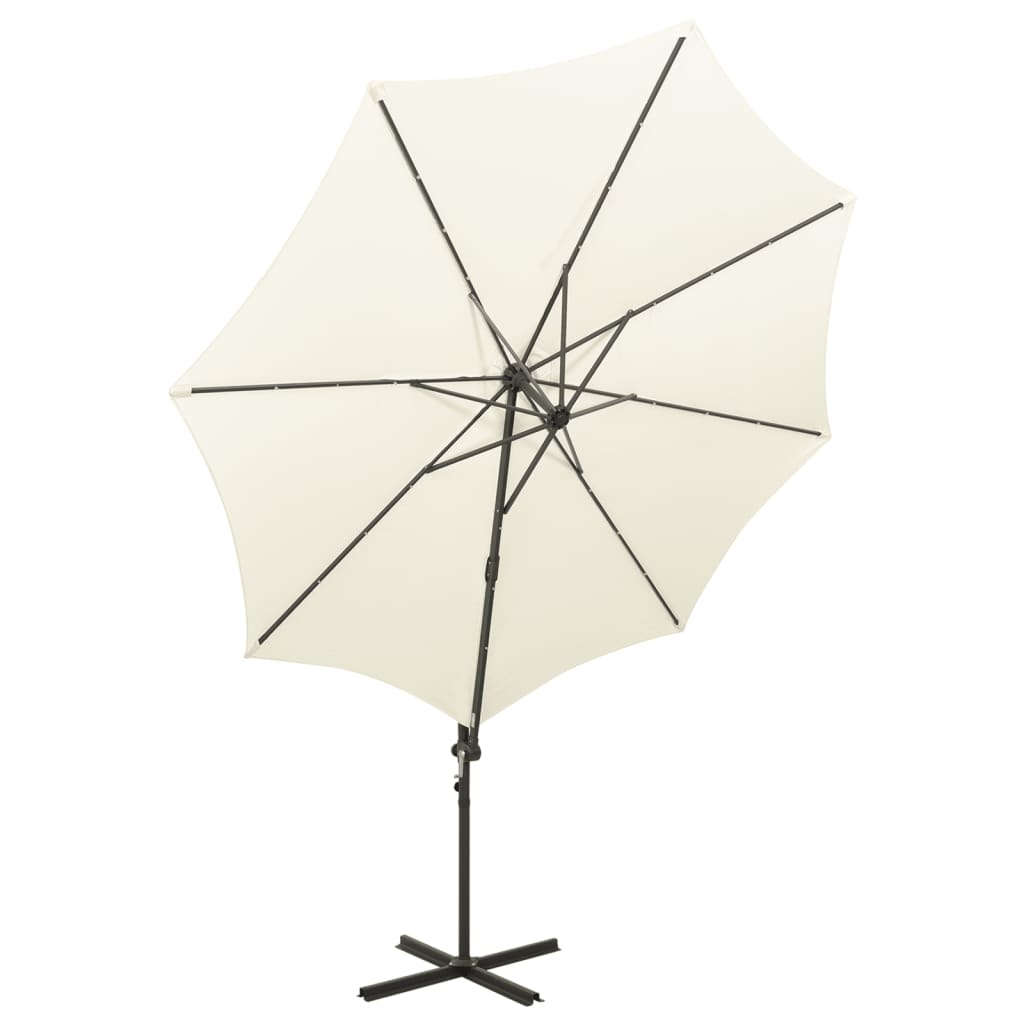 vidaXL Parasol wiszący z lampkami LED i słupkiem, 300 cm, piaskowy