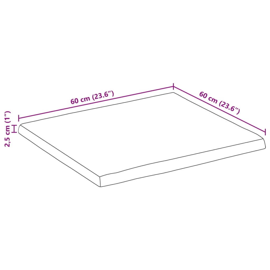 vidaXL Blat stołu, 60x60x2,5 cm, naturalna krawędź, lite drewno mango