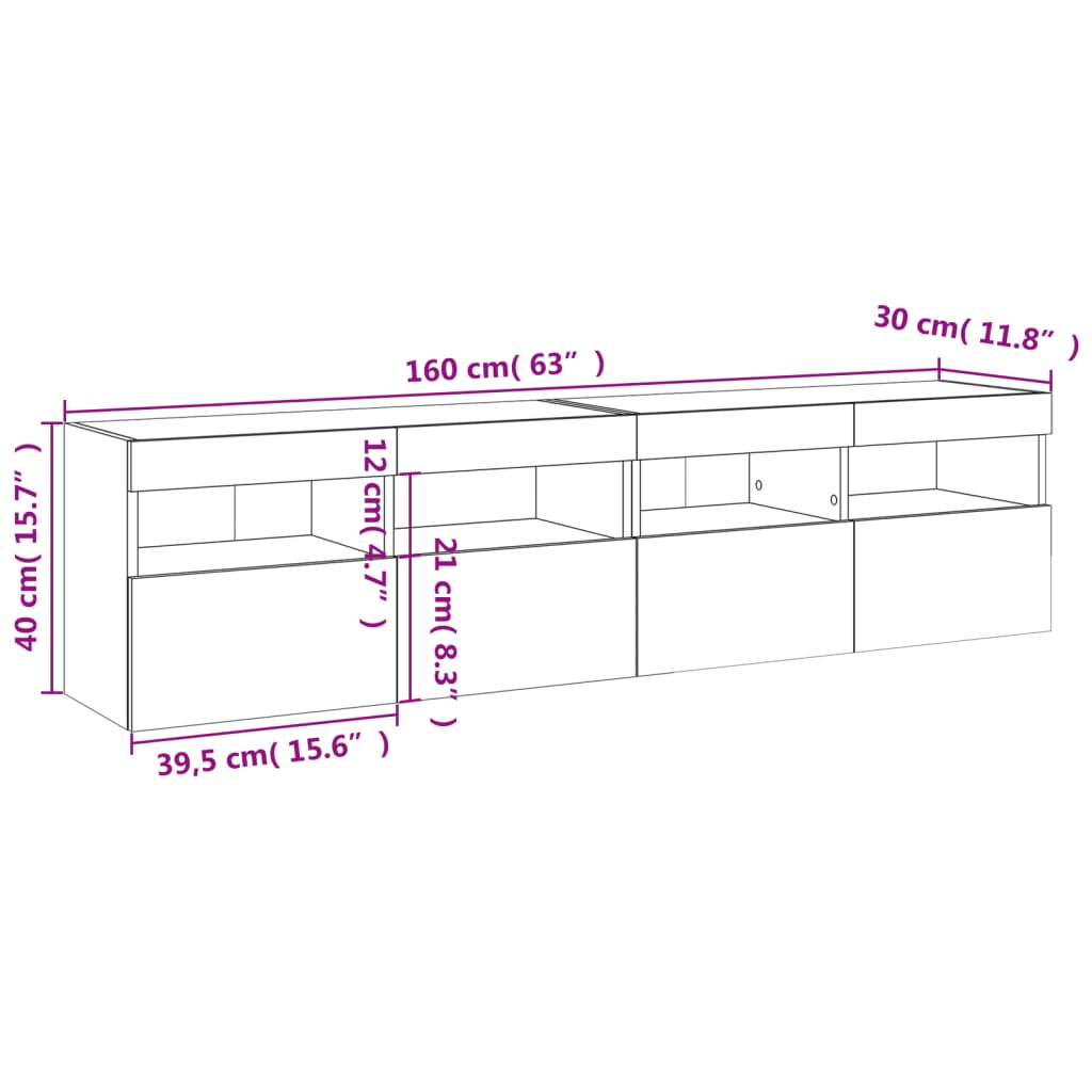 vidaXL Ścienne szafki TV z LED, 2 szt., białe, 80x30x40 cm