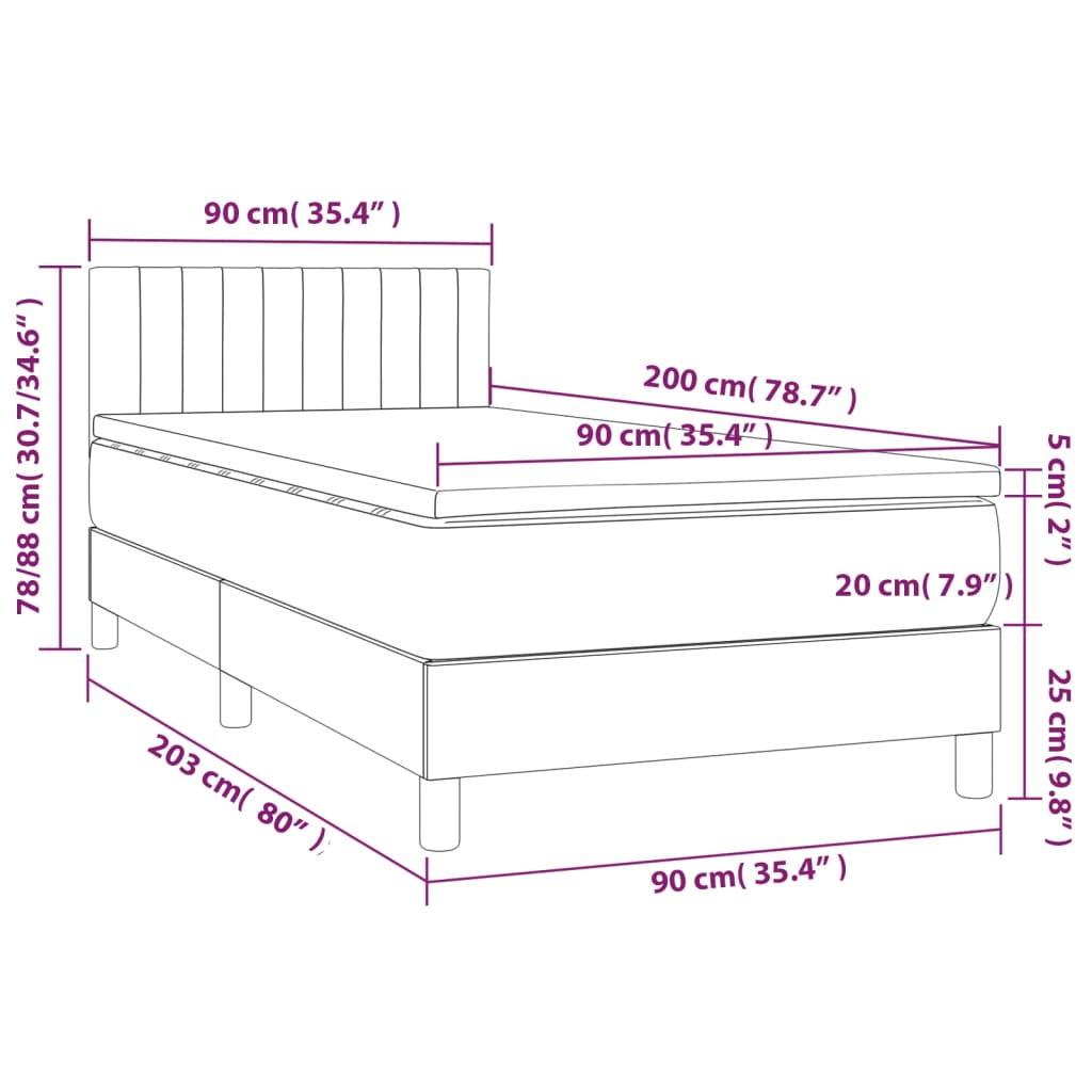 vidaXL Łóżko kontynentalne z materacem, ciemnoszara tkanina 90x200 cm