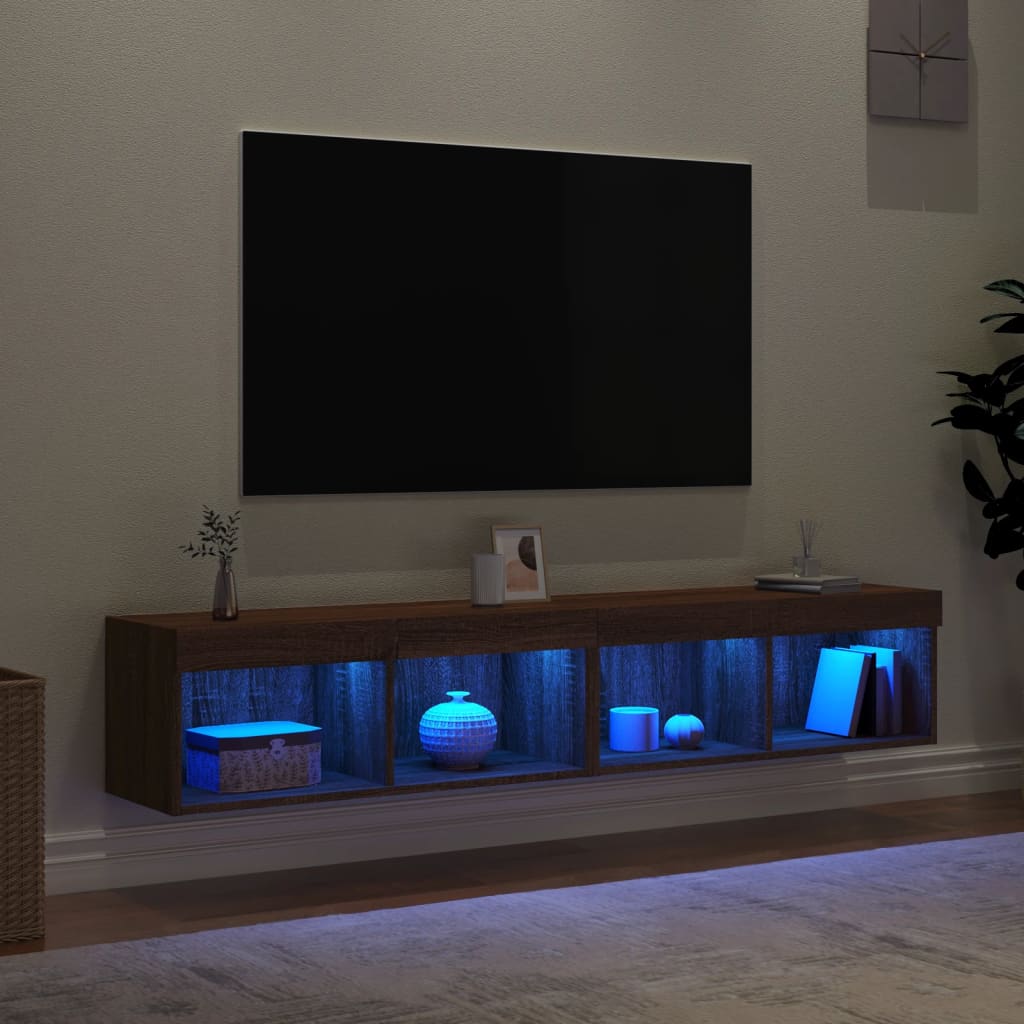 vidaXL Szafki TV, z LED, 2 szt., brązowy dąb, 80x30x30 cm