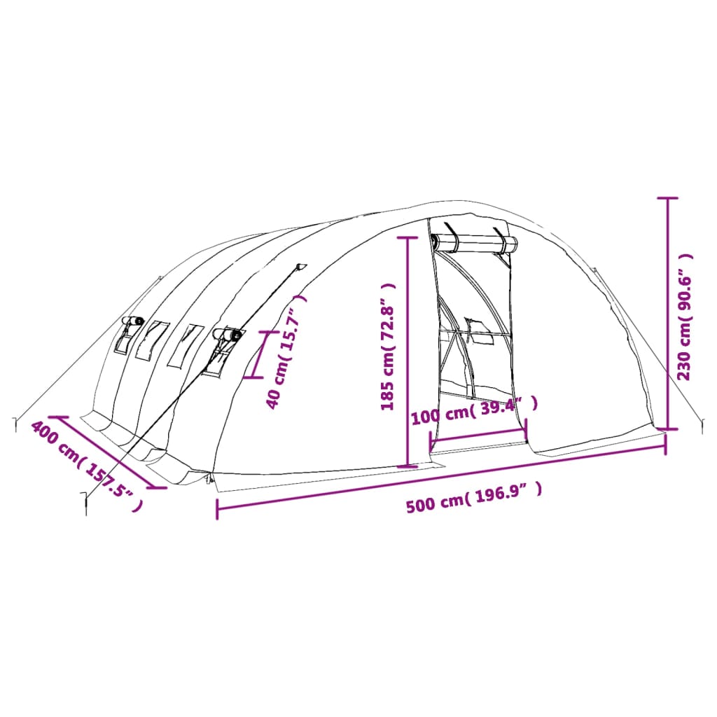 vidaXL Szklarnia ze stalową ramą, biała, 20 m², 5x4x2,3 m