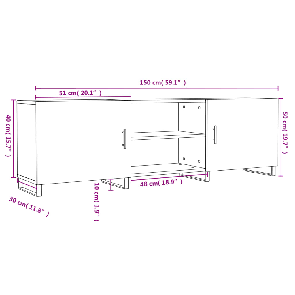 vidaXL Szafka pod TV, biała, 150x30x50 cm, materiał drewnopochodny