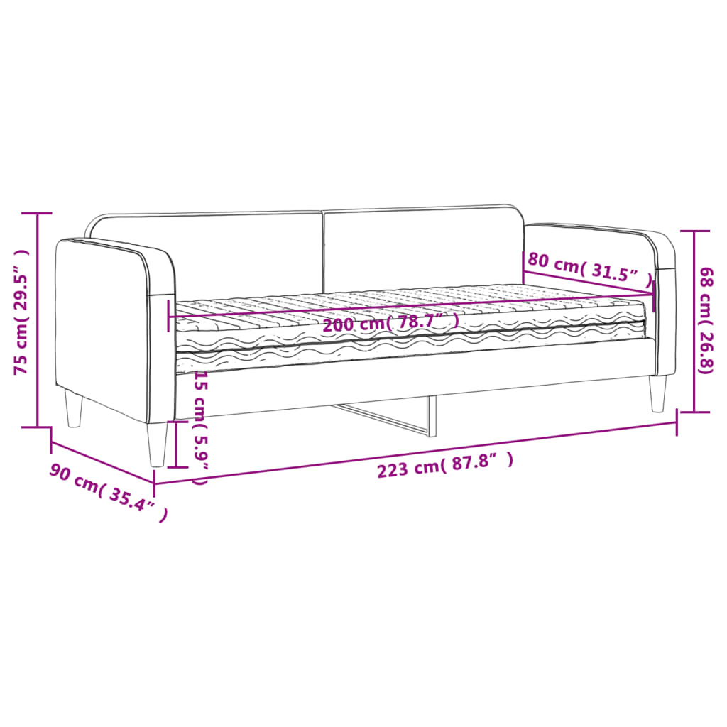 vidaXL Sofa z materacem do spania, ciemnoszara, 80x200 cm, tkanina