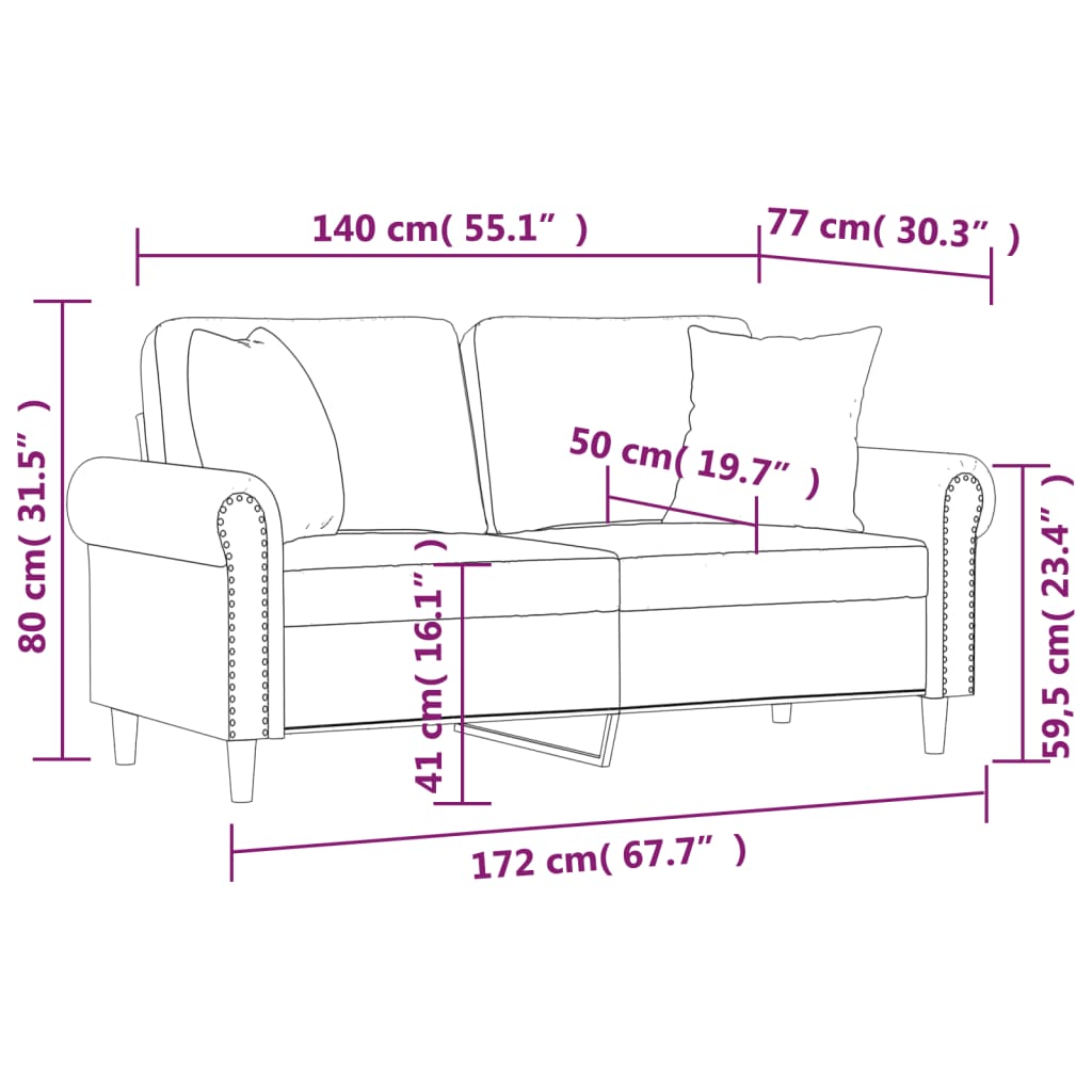 vidaXL 2-osobowa sofa z poduszkami, brązowa, 140 cm, aksamit