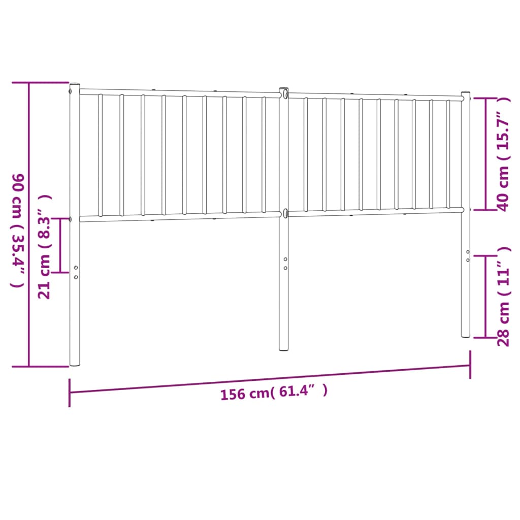 vidaXL Metalowe wezgłowie, czarne, 150 cm