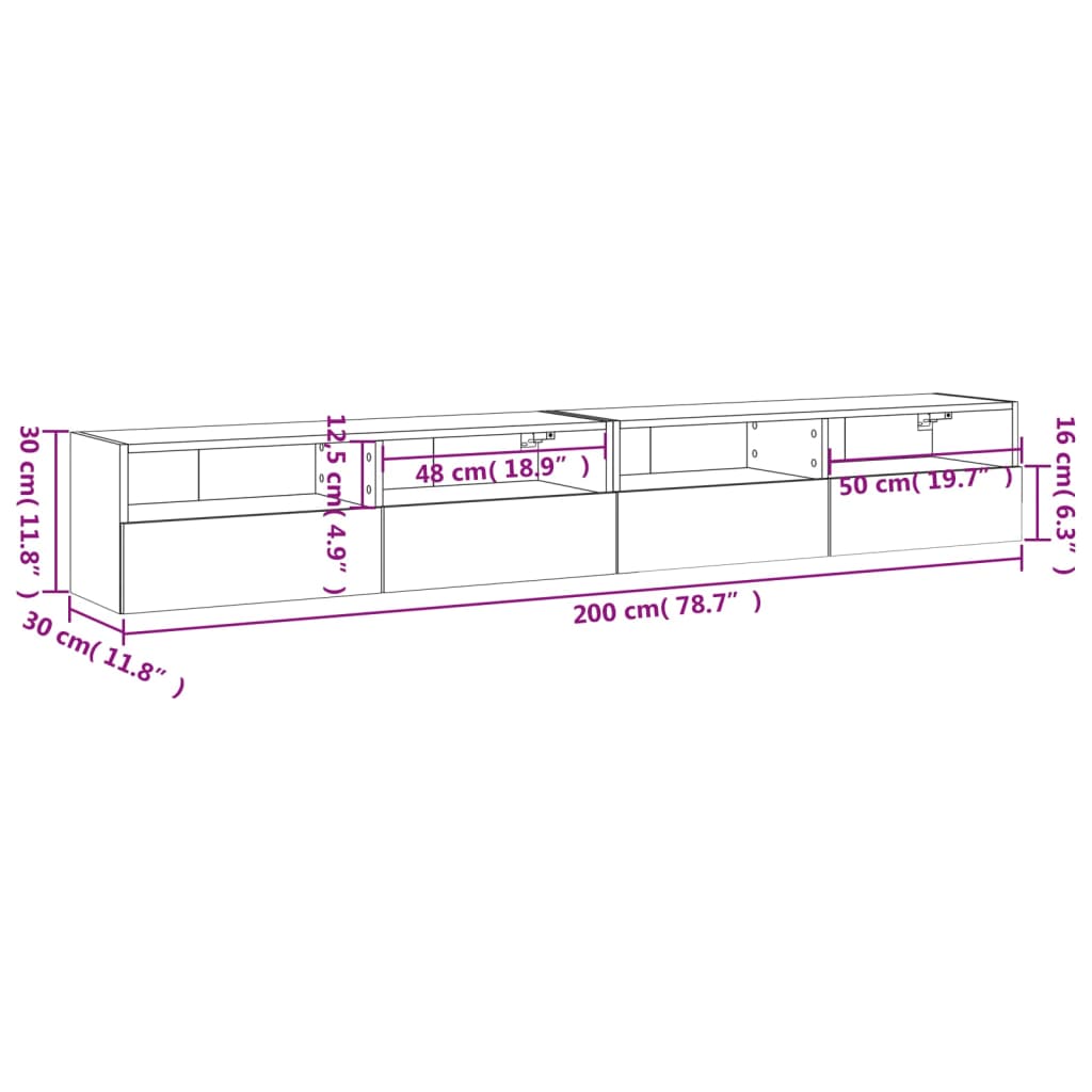 vidaXL Ścienne szafki TV, 2 szt., szarość betonu, 100x30x30 cm