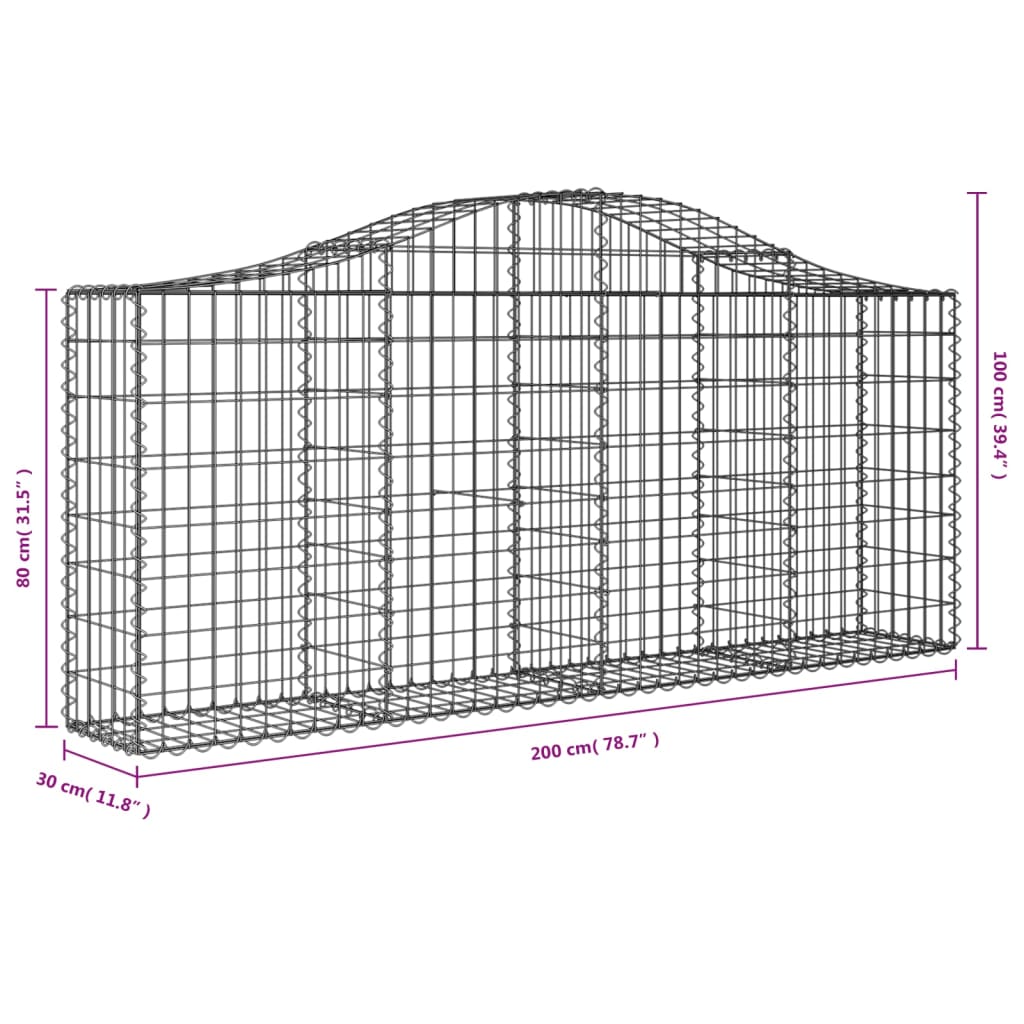 vidaXL Kosze gabionowe, 10 szt, 200x30x80/100 cm, galwanizowane żelazo